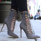 Solid Color Fashion Sexy Pointed Cross Straps Sexy High Heels Boots Four Seasons Shoes