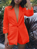 Temperament Tumbling Collar Suit Jacket Shorts Solid Color Two-piece Women's Clothing