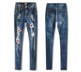 Broken Hole Checkered Washed Denim Trousers