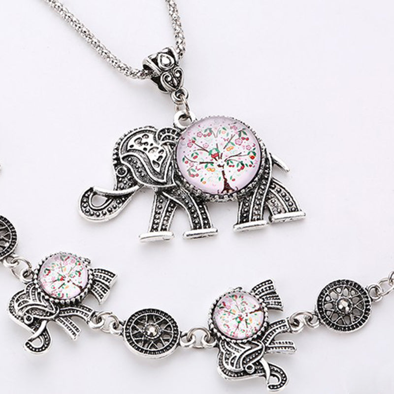 Vintage Elephant Necklace Bracelet Two-piece Set