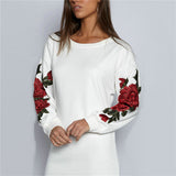 Three-dimensional Flower Embroidery Round Neck Sweater Women
