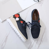 Summer Women's Shoes Thick-soled Tie Waterproof Platform Casual Shoes Embroidery Flower Square Head Single Shoes