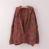 Knitwear Loose Large Size Color Flower Hooded Sweater