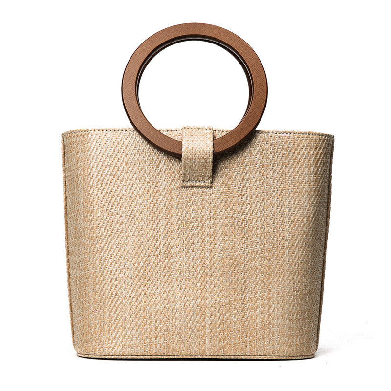 Personalized Custom Straw Women's Bag Vacation Beach Bag Khaki Bucket Bag Handbag Shoulder Slung