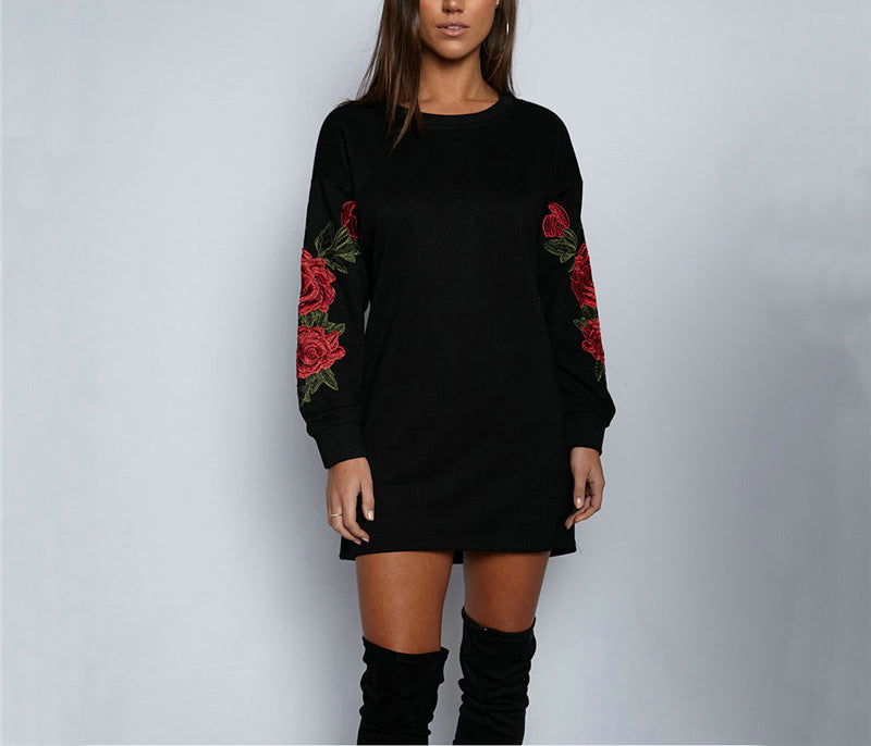 Three-dimensional Flower Embroidery Round Neck Sweater Women