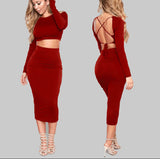 Long Sleeved Backless Slim Two Piece Dress