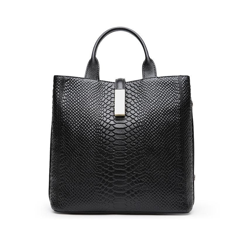 Leather Handbag Crocodile Top Layer Cowhide Women's Big Bag Shoulder Slung Mobile Ladies Bag