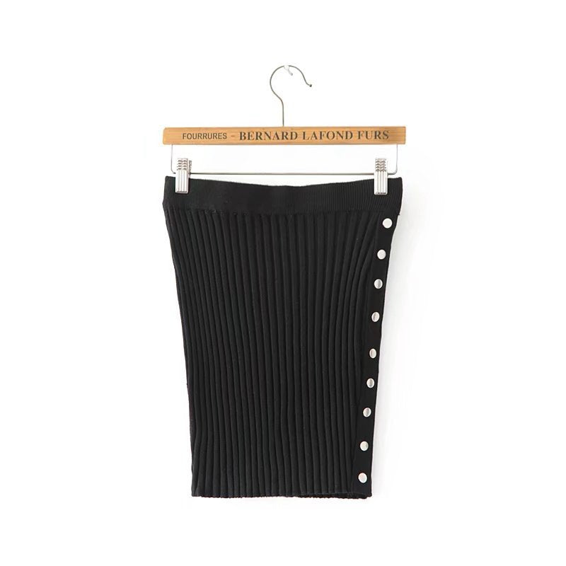 High Waist Button Knit Bodycon Skirt