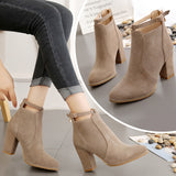 Autumn and Winter Booties Single Boots British Style Thick with High Heels Boots After Zipper Large Size Martin Boots
