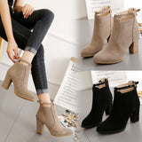 Autumn and Winter Booties Single Boots British Style Thick with High Heels Boots After Zipper Large Size Martin Boots