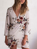 V-neck Long-sleeved Printed Chiffon Dress