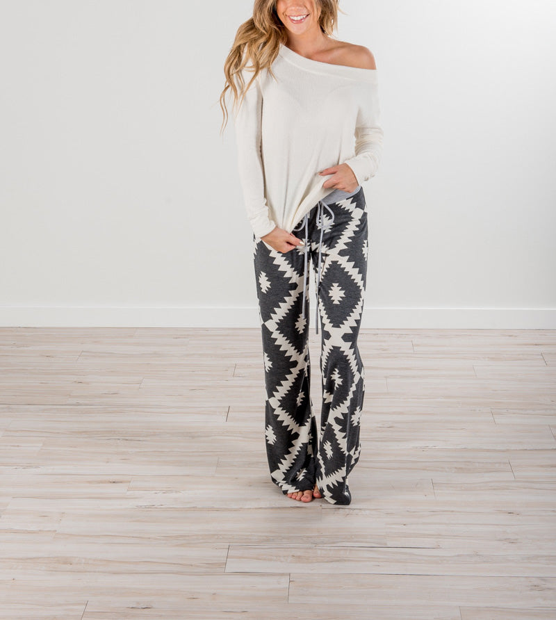 Printed High Waist Loose Casual Wide Leg Trousers Casual Pants