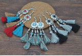 New Fabric Fringe Earrings Vintage Alloy Turquoise Earrings Long Ethnic Wind Wire Earrings