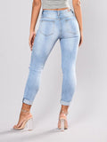 Color Embroidered Denim Stretch Ripped Jeans