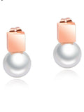 Simple Square Geometric Earrings Female Titanium Steel Temperament Pearl Earrings