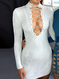 V-neck Irregular Straps Long-sleeved Sexy Slim Dress