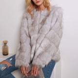 Short Round Neck Faux Fur Ladies Long Sleeve Coat