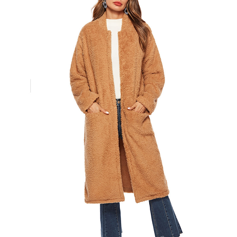 Women New Brown Long Plush Coat