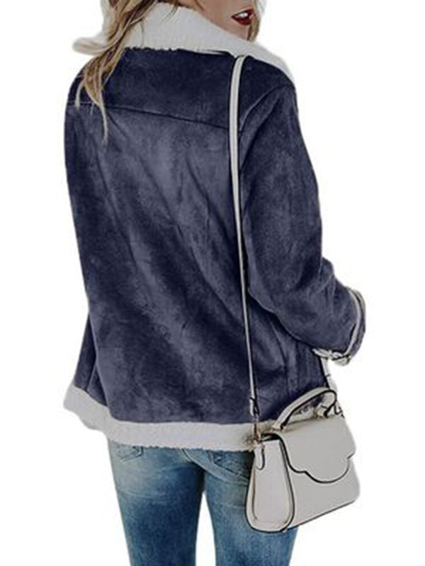 New Women Faux-leather Pocketed Aviator Jacket