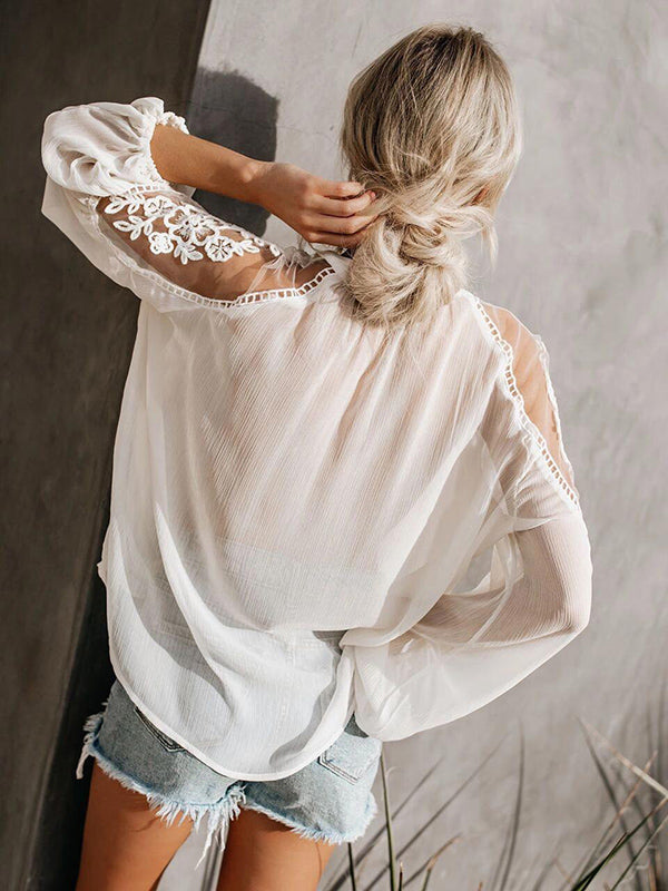Sexy perspective V-neck lace shirt