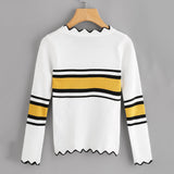 Long Sleeve Colorblock Sweater Women's Wavy Side Knit Sweater