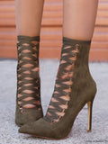 Solid Color Fashion Sexy Pointed Cross Straps Sexy High Heels Boots Four Seasons Shoes
