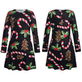 Christmas Women's Dress Santa Claus Snowflake Mosaic Long Sleeve Print Skirt