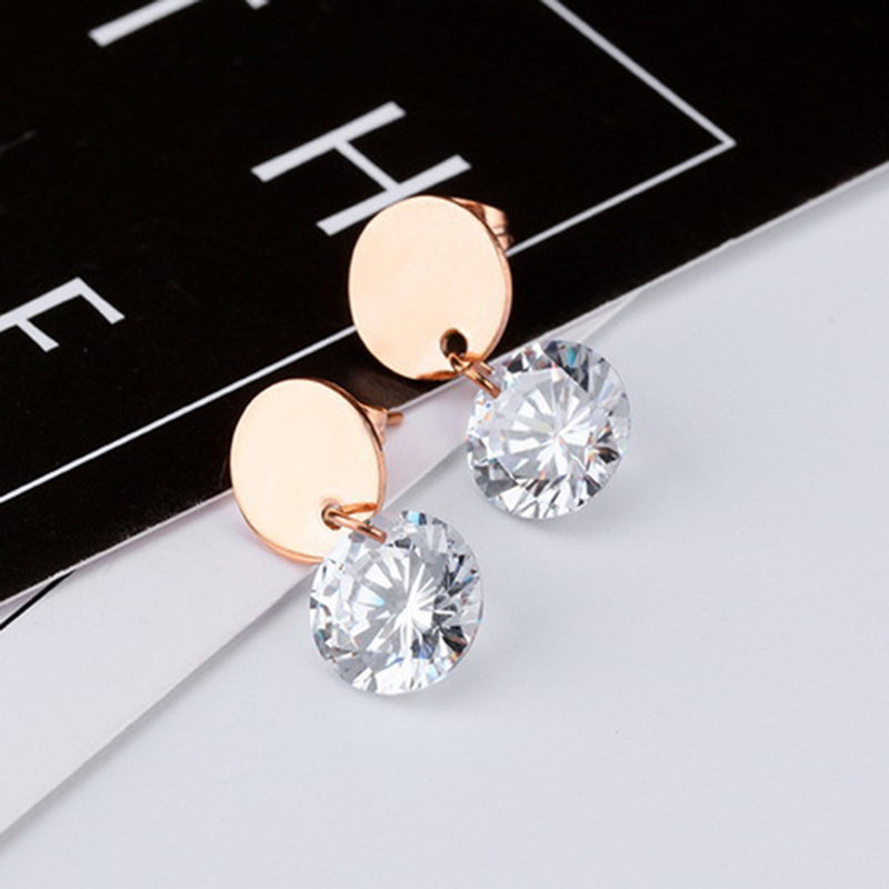 Titanium Steel Rose Gold Earrings Simple Geometric Metal Mini Round Diamond Ear Jewelry