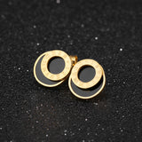Roman Numerals Rose Gold Titanium Steel Earrings Fashion Black Round Earrings