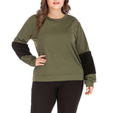 Splicing Long-sleeved T-shirt Round Neck Pullover Plus Size Top