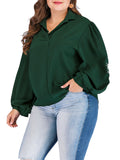 Plus Size Shirt Collar Long Sleeve Printed Embroidery Sleeve Lantern Sleeve Shirt
