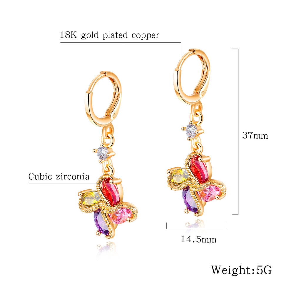 Long Earrings Micro-inlaid Zircon Diamonds Flower Earrings Copper Gold-plated Earrings