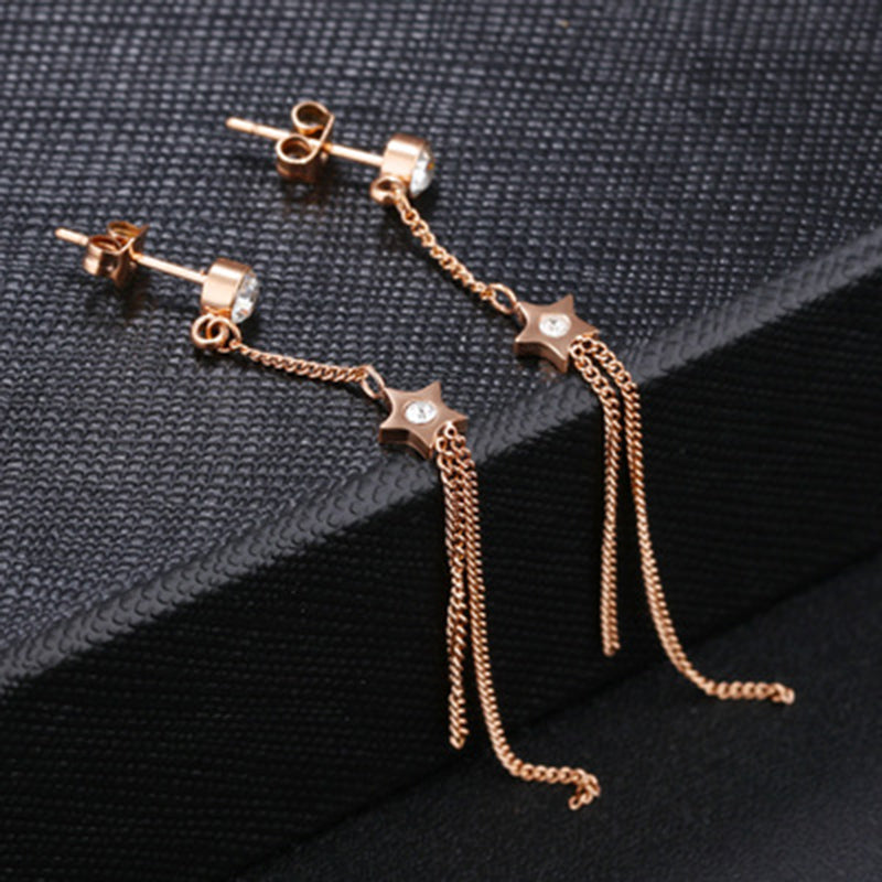Simple Mini Five-pointed Star Stud Earrings Long Tassel Ear Line