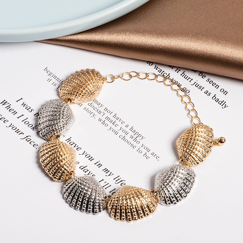 Bohemian Alloy Color Shell Scallop Braided Bracelet