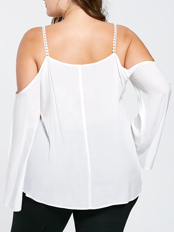 Lace Strap V-neck Strapless Plus Size Women's Shirt