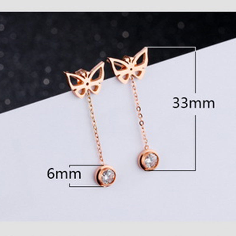 Simple Single Diamond Butterfly Tassel Earrings