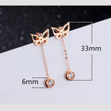 Simple Single Diamond Butterfly Tassel Earrings