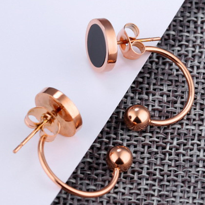 Circle Geometric Earrings Semi-circular U-shaped Hook Line Steel Ball Black Round Cake Earrings