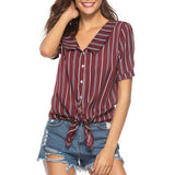 V-neck Short-sleeved Striped Shirt Top