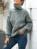 Sweater Thick-line Twisted Turtleneck Pullover Sweater