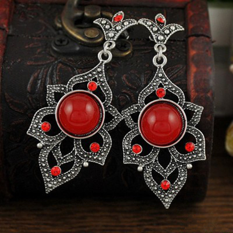 Vintage Ancient Silver Openwork Flower Exaggerated Long Earrings