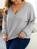 Plus Size Women's New V-neck Long-sleeved Sweater
