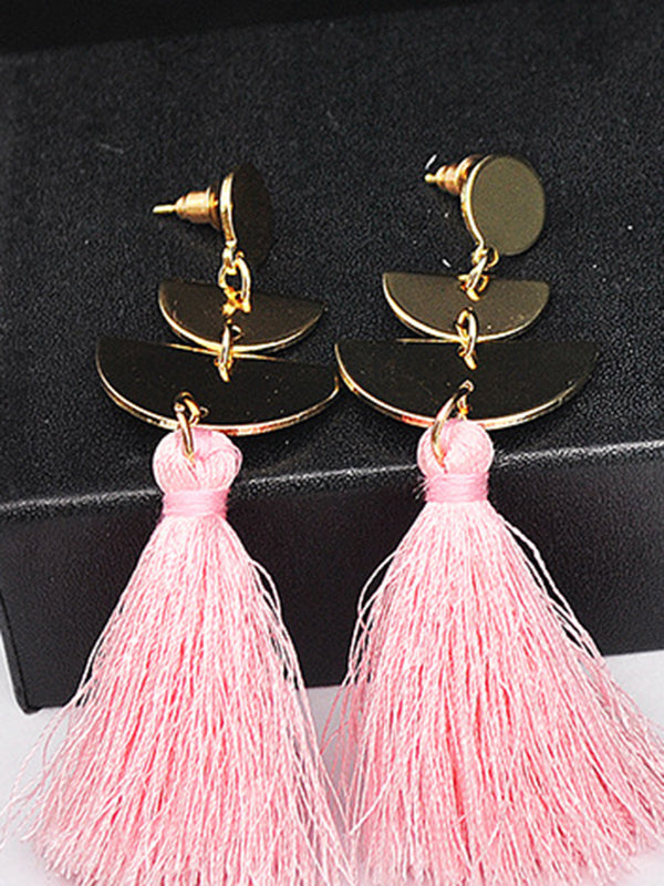 Handmade Tassel Earrings Metal Semi-circle Earrings