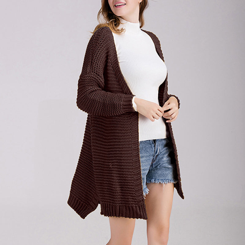 Long Sleeve Sweater Cardigan Solid Color Knit Sweater Loose Midi Jacket