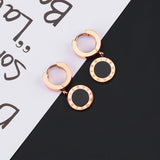 Black Single-sided Roman Numerals Round Cake Titanium Steel Rose Gold Earrings