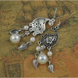Court Vintage Flower Pearl Earrings Baroque Openwork Leaf Tassel Earrings