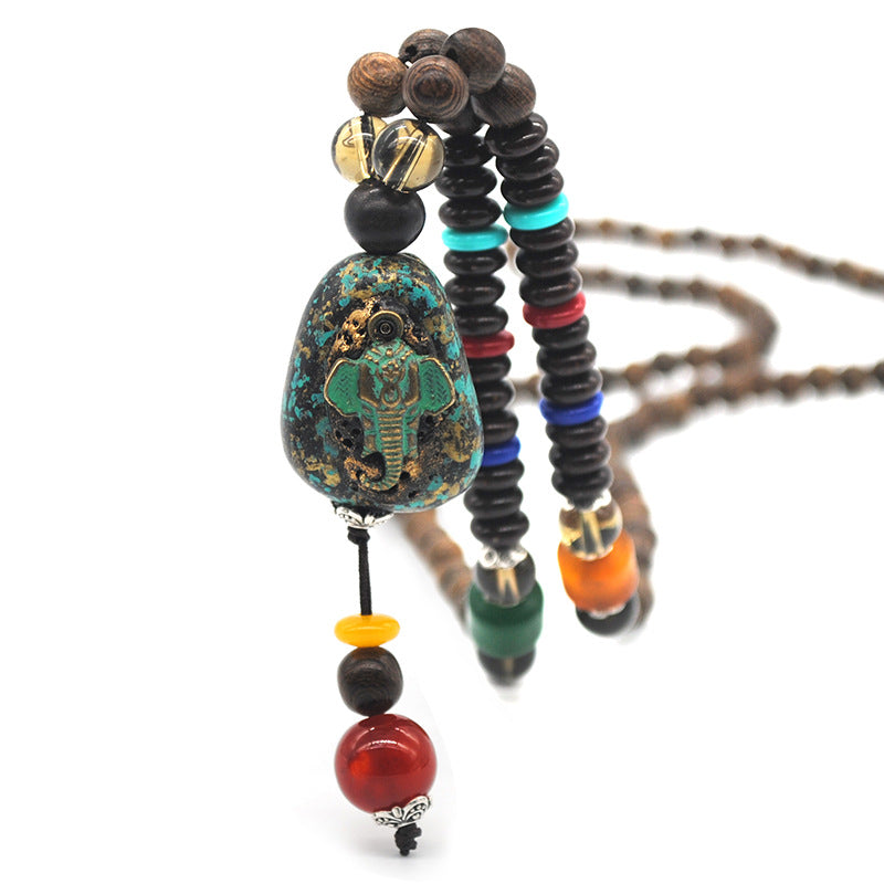 Bodhi Buddha Ma Cotton Ethnic Antique Handmade Chicken Wings Wooden Beads Long Necklace Anti-bee Wax Pendant Sweater Chain