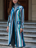 Personality Color Striped Long-sleeved Woolen Coat