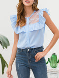 Original Design Summer New Mesh Stitching Ruffled Flying Fly Sleeve Fashion Wild Shirt Women