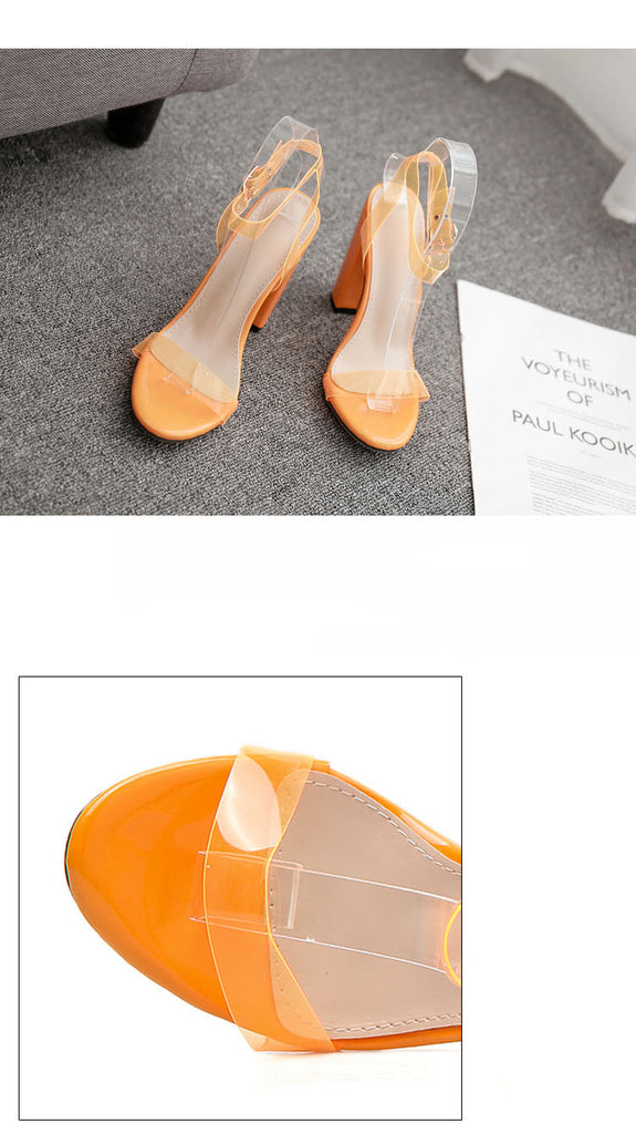 Explosion Classic Word with Open Toe Transparent Thick High Heel Sandals Large Size Orange